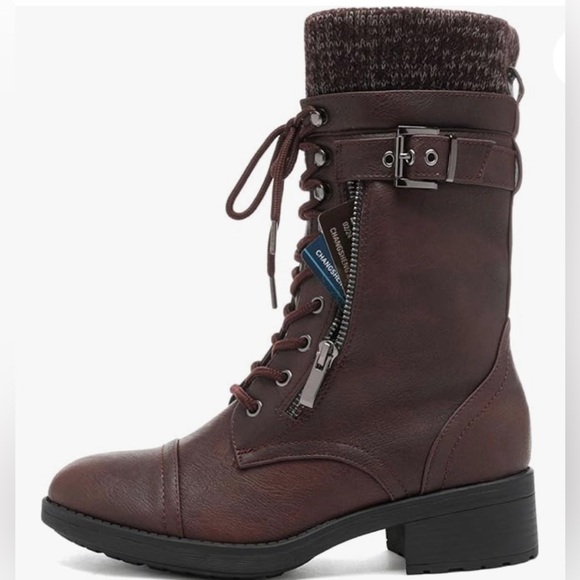 Women's Lace up Mid Calf Combat Boots Brown Size 10 NEW - Picture 10 of 11